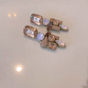 JCREW earrings, rose gold, opal, tan stones